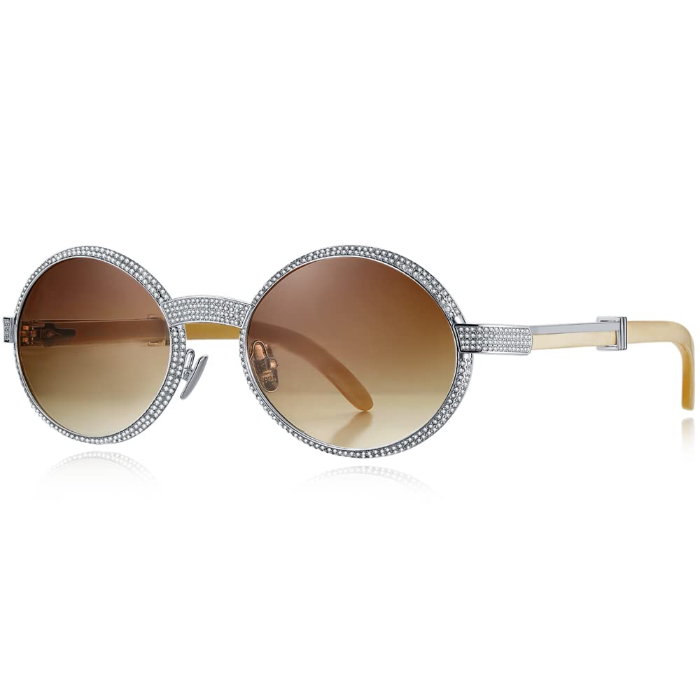 HEPIDEM 925 Sterling Silver 560pcs Moissanite Buffalo Horn Glasses Frame - Luxury Unisex Eyewear for Men & Women | Perfect for Reading, Fashion Accessories & Special Occasions