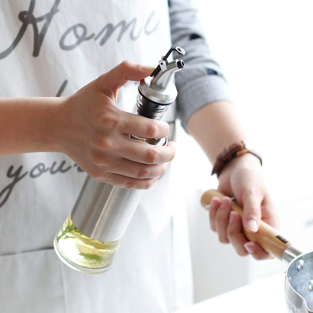 Premium 300ml Glass Oil Dispenser Bottle with Steel Cover - Leak-Proof Kitchen Oil Bottle for Cooking, Salad Dressing & Baking - Pack of 1 | Perfect for Home Kitchen, Restaurant & Food Prep