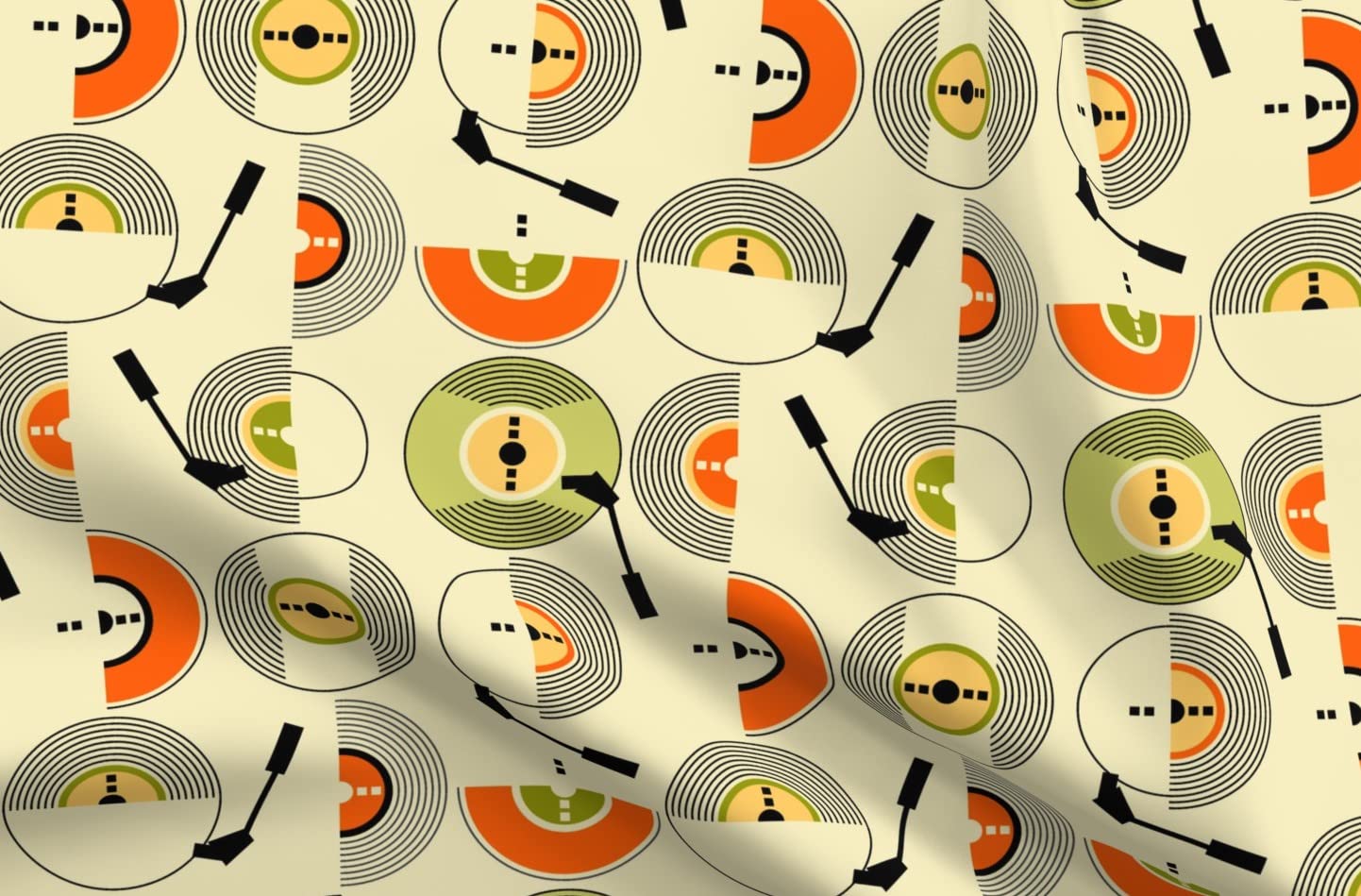 Nostalgic Beige Retro Geometric 80s Music Print Minky Fabric by The Yard - Soft Plush Material for Sewing Baby Blankets, Quilt Backing & DIY Crafts | Perfect for Nursery Decor, Throw Pillows & Cozy Home Textiles