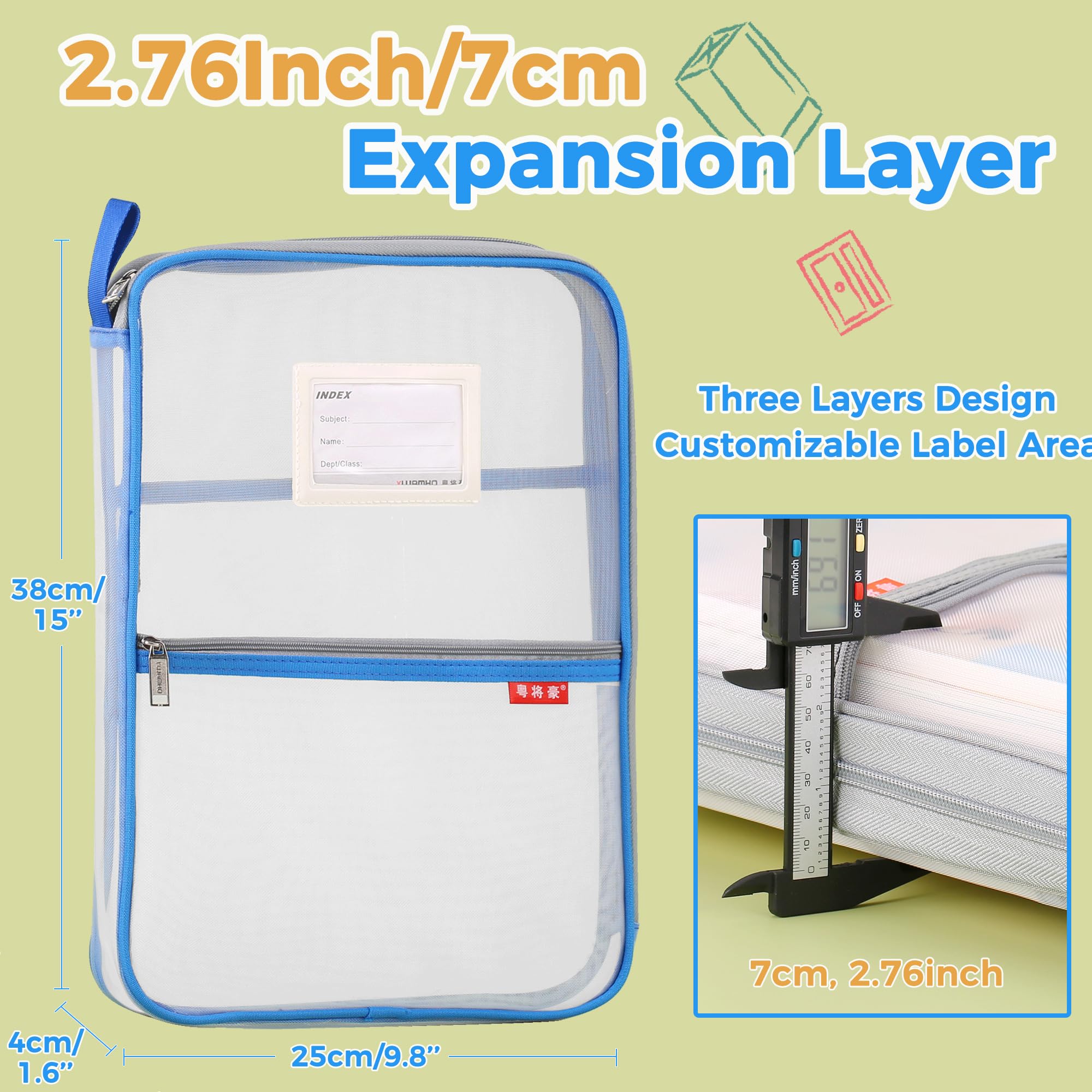 Mesh Zipper Pouch 14.8x10.8 Inch - 4 Pack Transparent Lightweight Nylon File Folders, A4 Size Multi-Layer Document Organizer for Office, School, Travel & Home Organization (Perfect for Files, Stationery & Accessories Storage)
