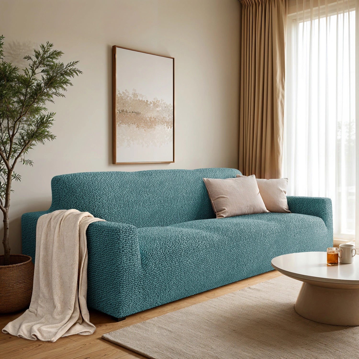 3 Seater Sofa Slipcover - Microfiber Fabric Stretch Couch Cover for Living Room, Home Decor & Furniture Protection