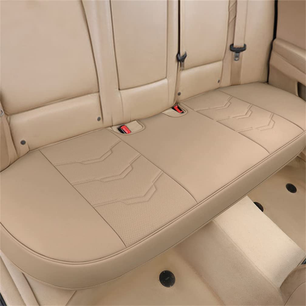 Universal Car Seat Cushion - 1PC PU Leather Rear Seat Protector with Full Wrapping Bottom, Fits 95% Vehicles (Beige) | Comfortable Driving & Road Trip Accessories, Perfect for Family Cars, SUVs and Trucks