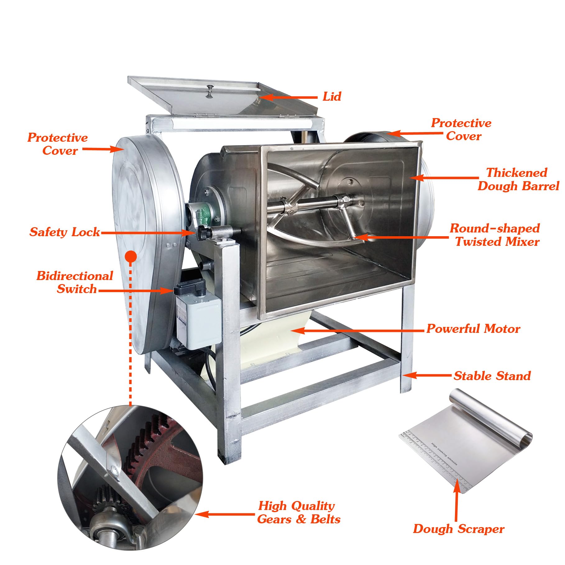 INTSUPERMAI 1500W Commercial Dough Mixer - 15KG/30QT Electric Flour Mixer with 90° Tilt Bowl for Baking, Pizza, Bread & Pastry Dough - Perfect for Bakeries, Restaurants & Home Kitchens