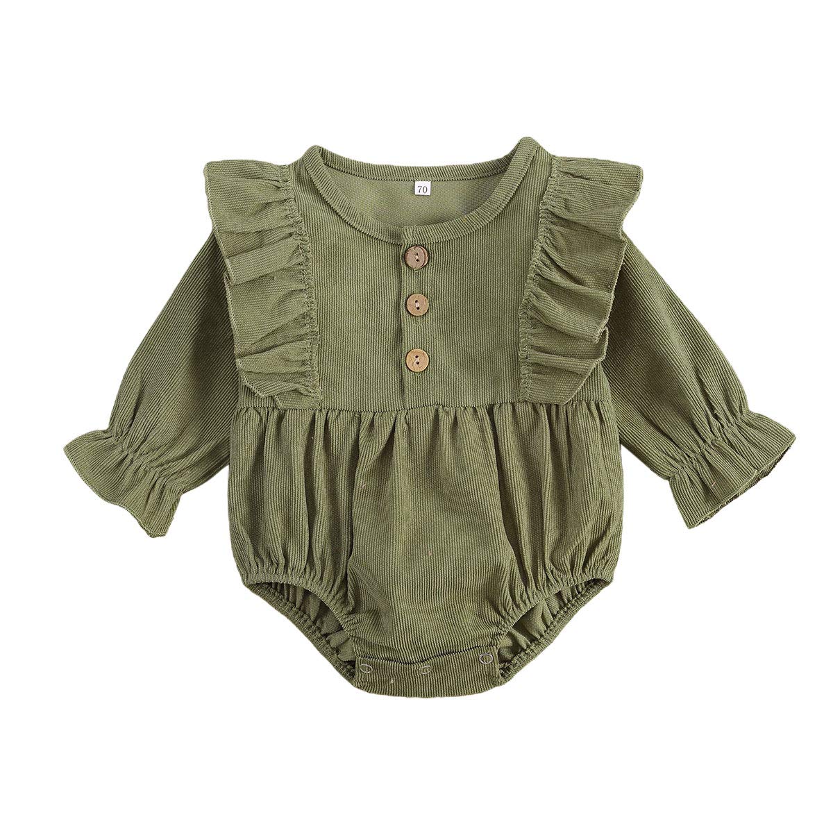 Vintage Corduroy Baby Girl Romper - Long Sleeve Ruffle Bodysuit Jumpsuit for Newborns | Fall & Winter Outfit | Perfect for Family Photos, Holiday Parties & Daily Wear