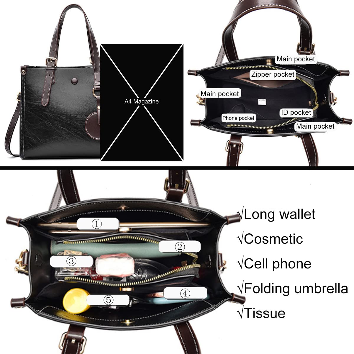 Stylish Women's PU Leather Handbag - Fashion Tote, Shoulder Bag & Wallet Combo for Work, Travel & Everyday Use