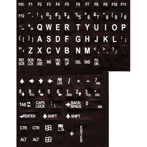 Large Computer Keyboard Stickers - White on Black | Durable & Easy to Apply for Typing, Gaming & Office Use