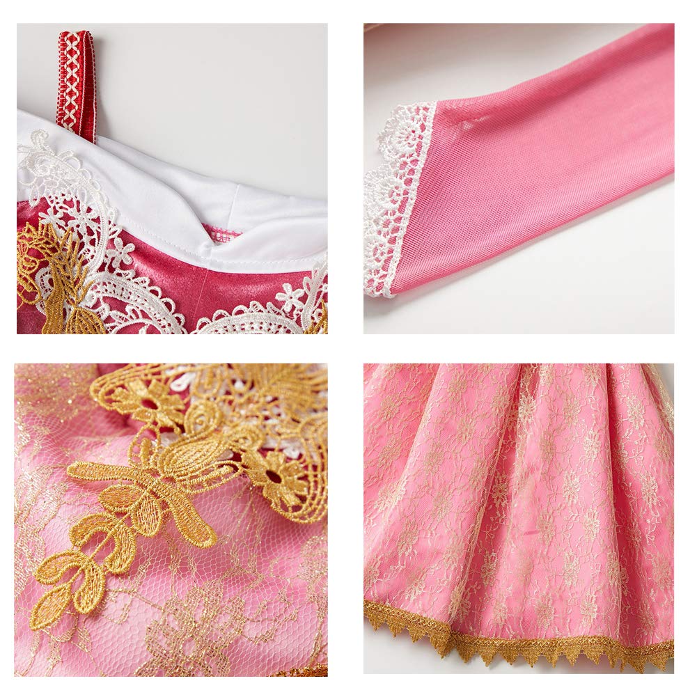 REXREII Girls Princess Sleeping Beauty Costume - Elegant Fancy Dress for Halloween, Cosplay, Christmas Party & Birthday - Includes Accessories - Perfect for Dress-Up, Role Play & Special Occasions