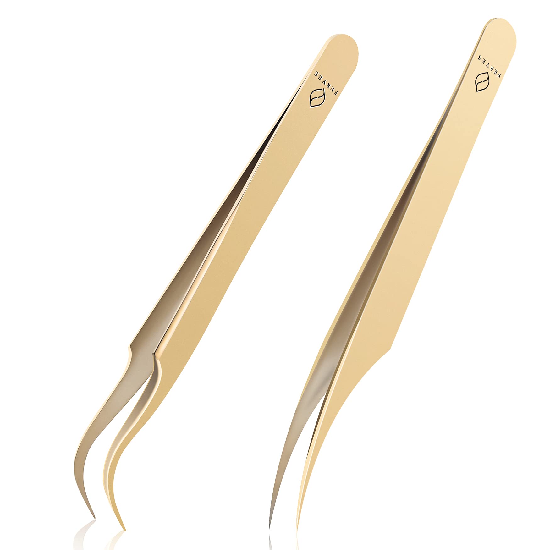 Professional Eyelash Extension Tweezers Set - Stainless Steel Dolphin & Boot Tweezers for Volume Lashes, Gold-Plated Precision Tools with Tin Case (2-Piece) - Perfect for Salon Professionals & DIY Lash Artists