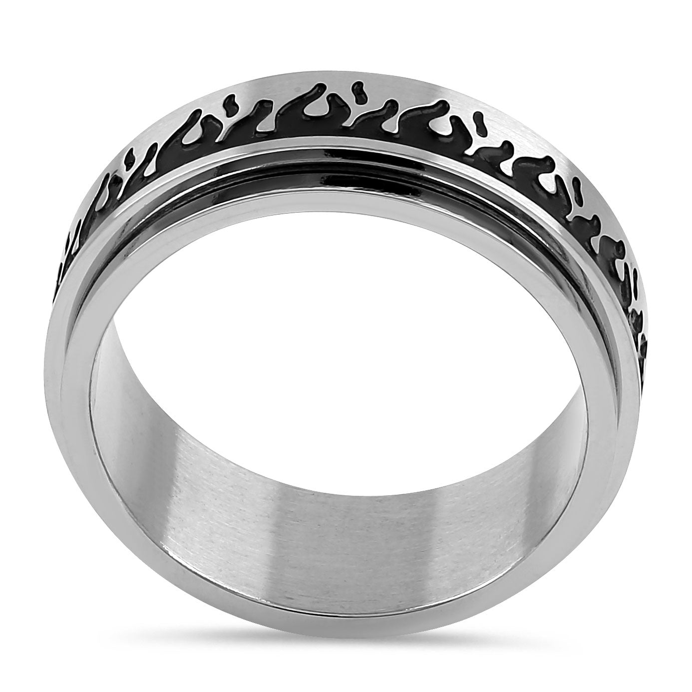 Stainless Steel Flaming Spinner Band Ring for Men & Women - Adjustable Spinning Fashion Jewelry for Stress Relief, Fidgeting, and Party Accessories