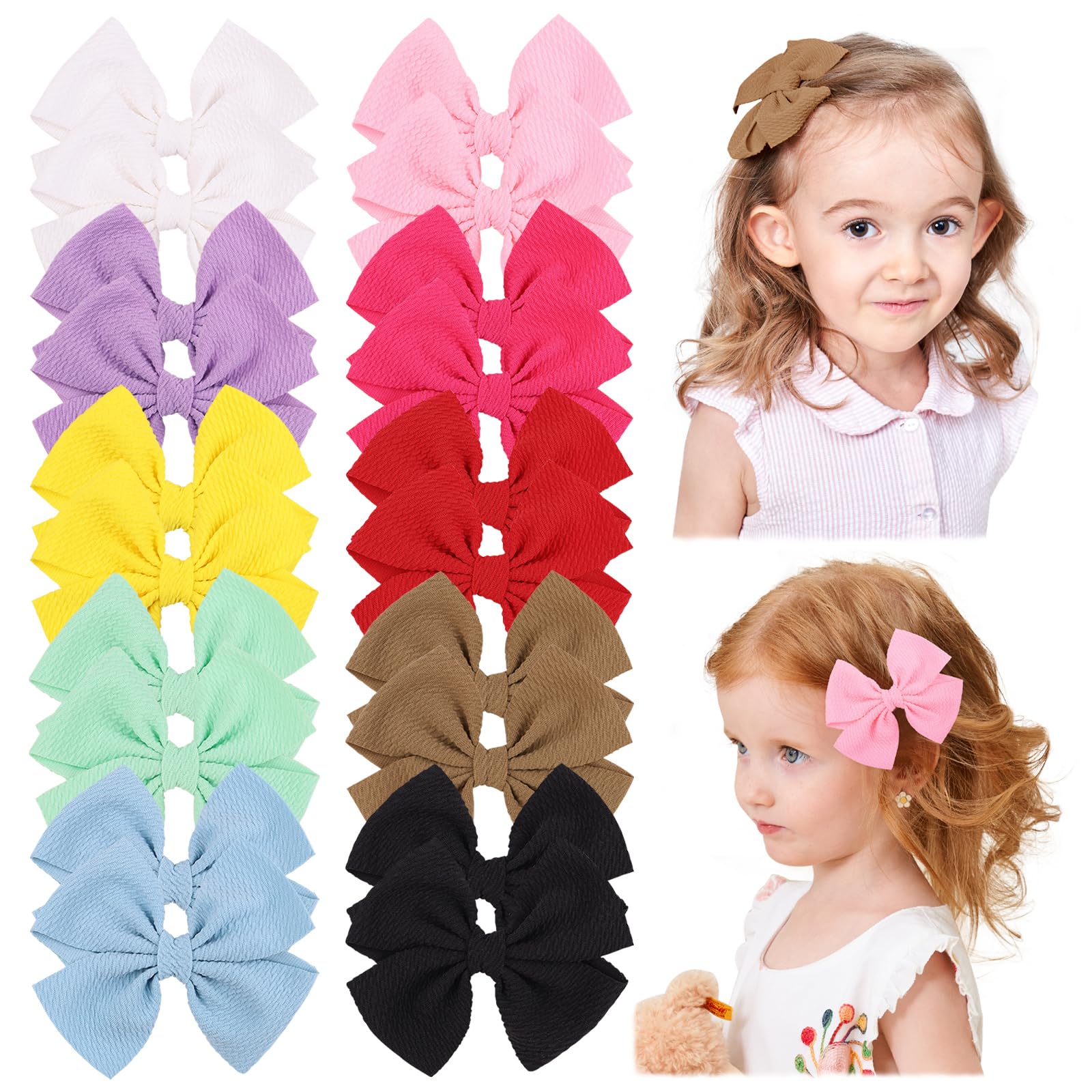 10 Pairs Hair Bows for Girls - Soft Twill Fabric Hair Clips for Toddlers & Baby Girls - Perfect for School, Parties & Daily Outfits