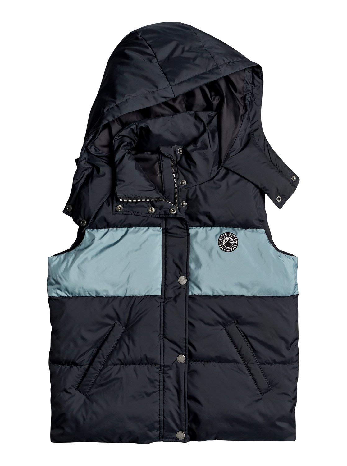 Roxy Women's Out of Focus Hooded Puffer Vest - Lightweight Insulated Body Warmer Jacket - Size L - Black True Black - Perfect for Hiking, Camping & Outdoor Activities