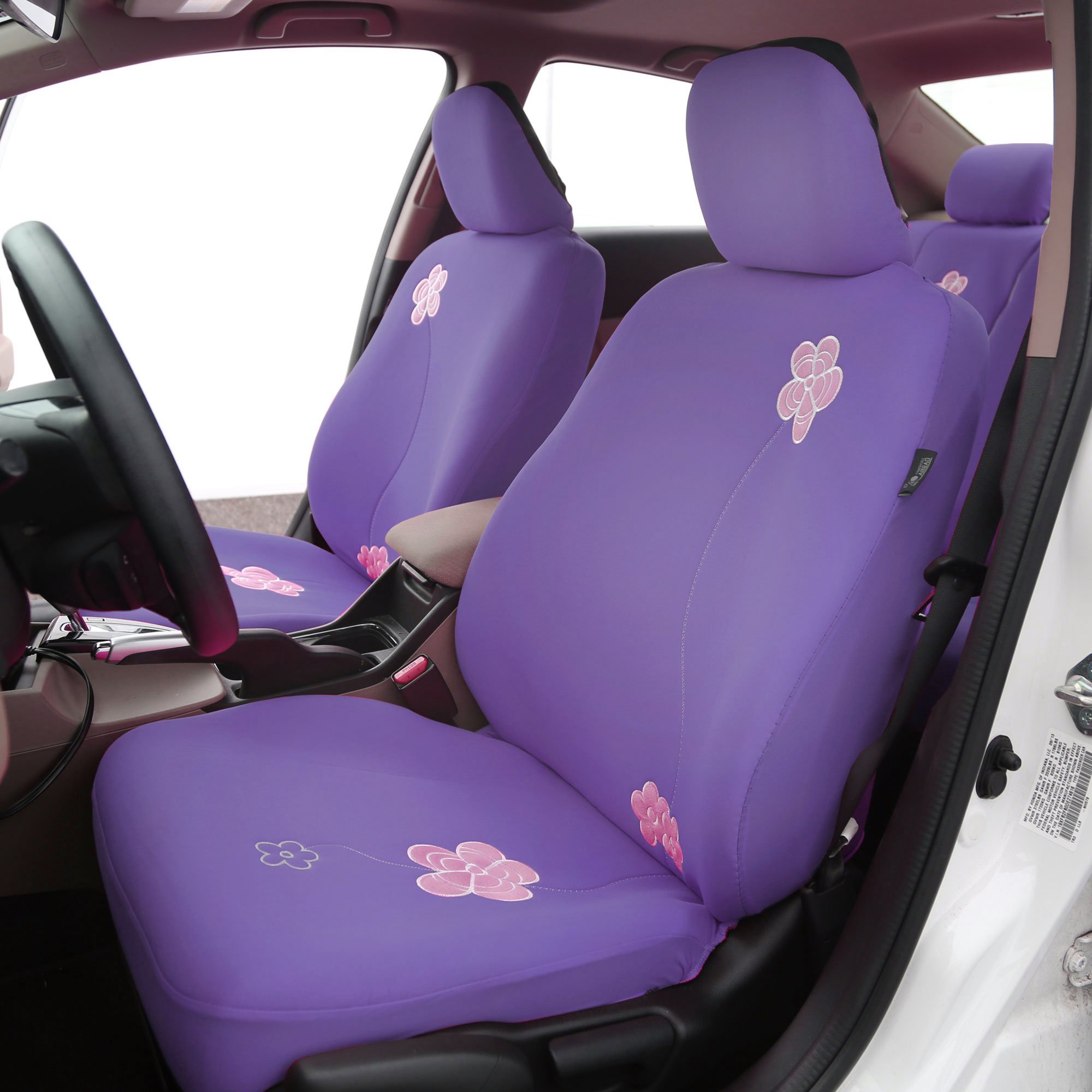 Premium Floral Car Seat Covers Full Set - Purple & Black Universal Fit for Cars, Trucks & SUVs | Airbag Compatible Split Rear Design | Durable Interior Accessories for Daily Commute, Road Trips & Family Protection