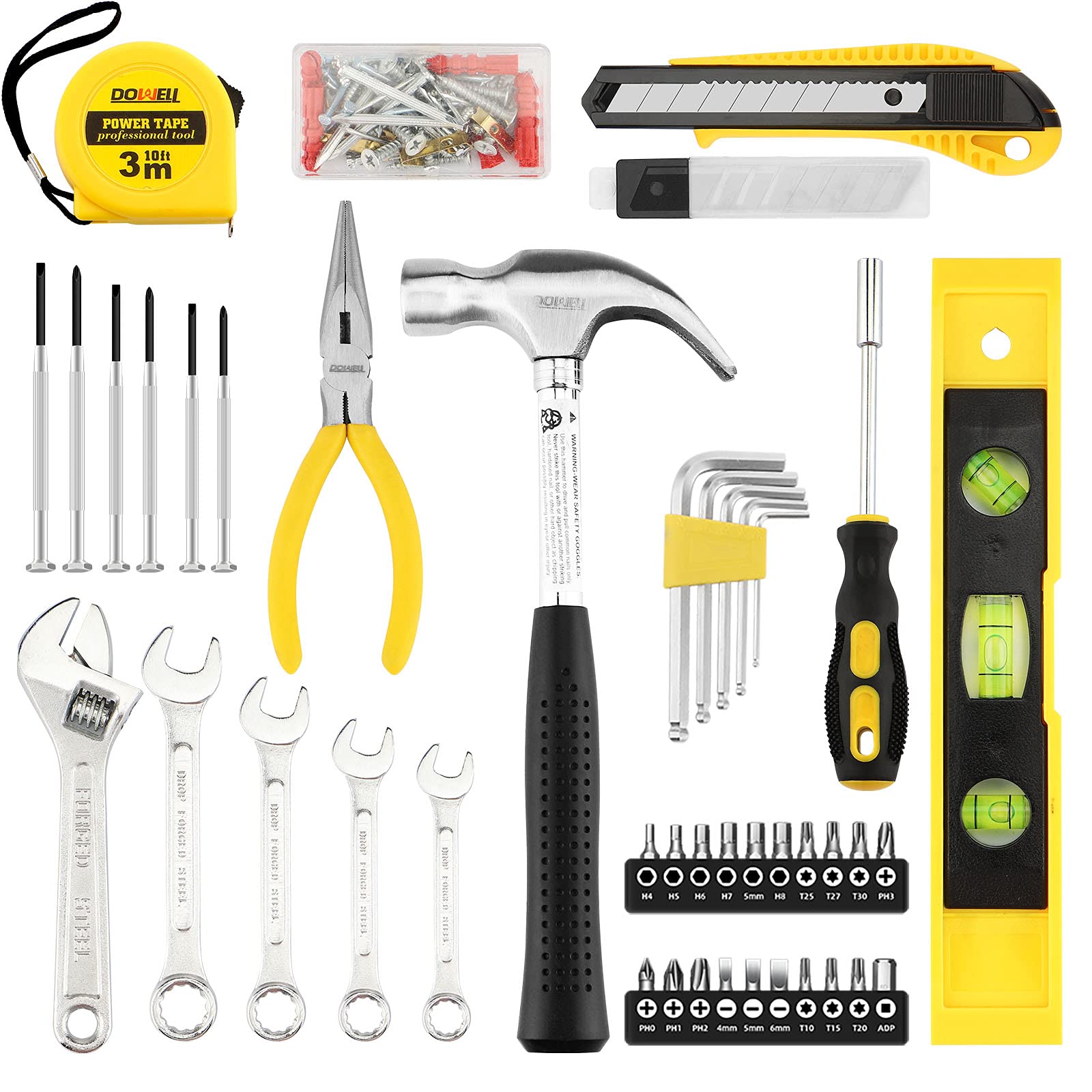 DOWELL 90-Piece Home Repair Tool Set with Wrench Kit & Plastic Storage Case - Perfect for DIY Projects, Household Repairs, and Professional Use