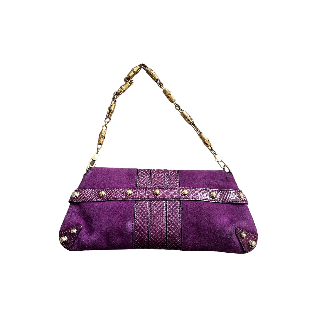 Gucci Purple Python Trim Suede Horsebit Bag by Tom Ford - Luxury Designer Handbag for Women, Perfect for Parties & Evening Events