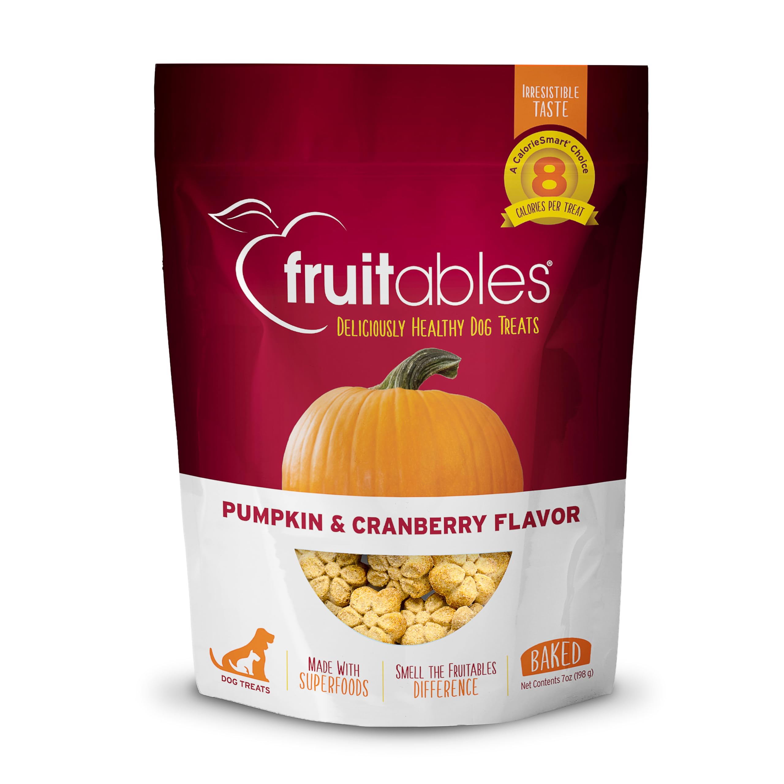 Fruitables Baked Pumpkin & Cranberry Dog Treats - Healthy Low Calorie, Grain-Free Dog Snacks with No Wheat, Corn or Soy - 198g for Training & Digestive Health