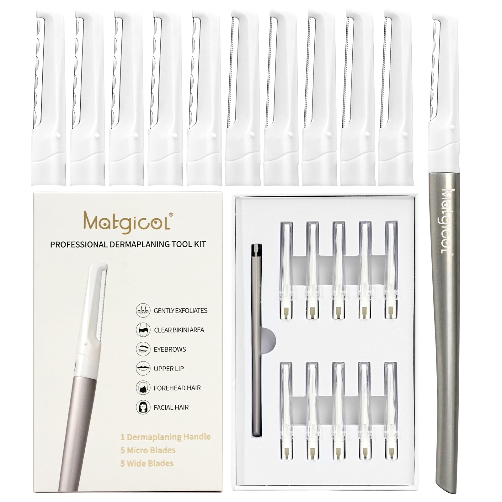 Premium Dermaplaning Razor for Face - 10 Pack Blade Refills, Exfoliating Facial Hair Removal Tool for Smooth Skin, Eyebrow & Peach Fuzz Shaver - Perfect for At-Home Skincare & Beauty Routine