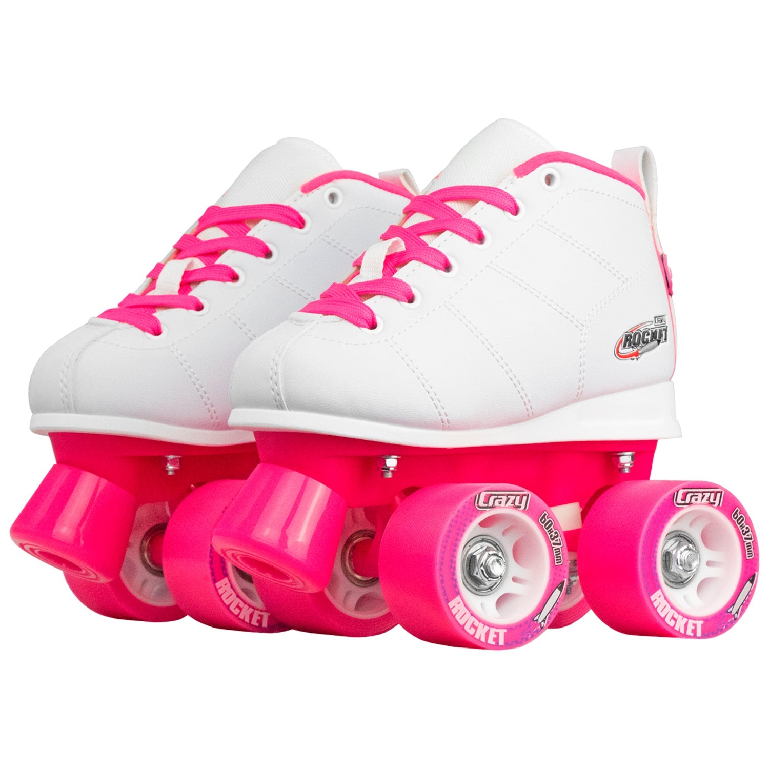 Crazy Rocket Junior Roller Skates for Kids - White Adjustable Quad Skates with Light-Up Wheels | Perfect for Beginners, Outdoor Play & Birthday Gifts
