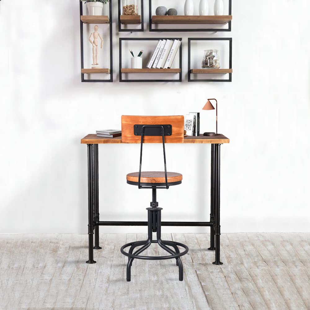 Rustic Industrial Dining Table for 4 - Heavy Duty Metal Pipe Frame with Rectangular Wooden Top - Vintage Black Finish - Perfect for Farmhouse Kitchens, Small Dining Rooms & Cozy Breakfast Nooks