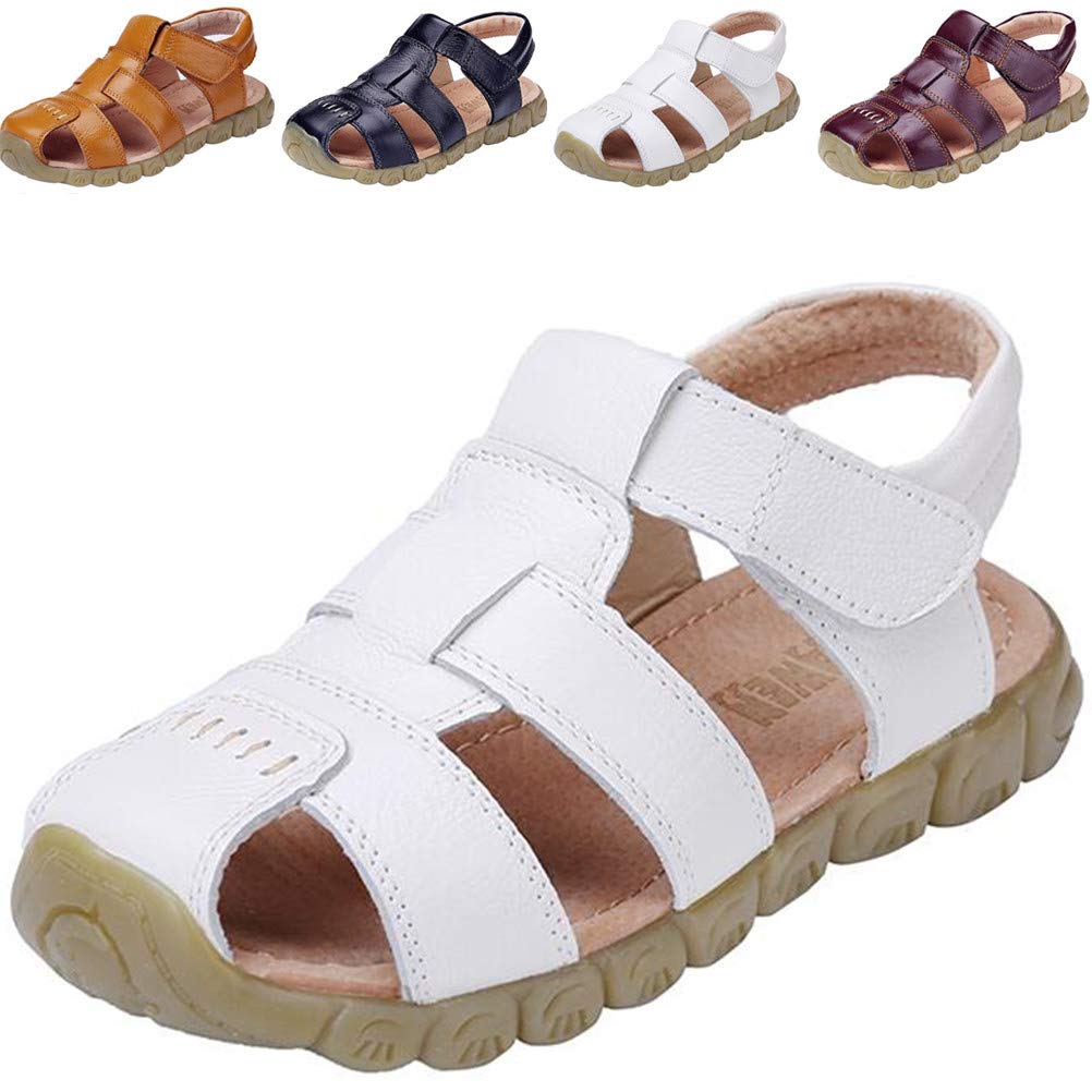 DADAWEN Kids Leather Closed Toe Sport Sandals for Boys & Girls - Toddler/Little Kid/Big Kid Sizes - Perfect for Outdoor Play, Beach & Summer Adventures