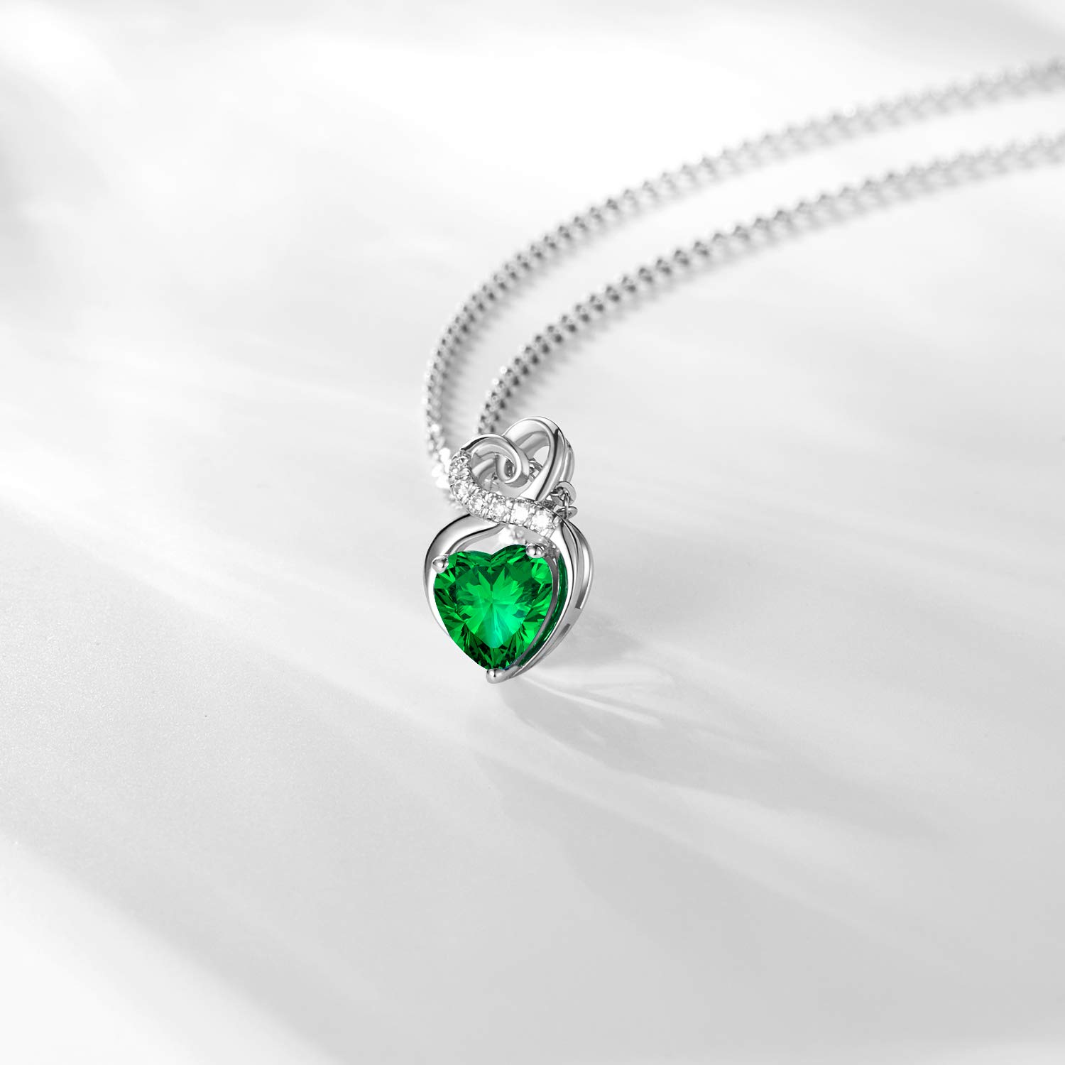 14K Solid White Gold Birthstone Necklace with Sterling Silver Chain - 1.5 CT Heart Pendant Dainty Jewelry for Women - 16
