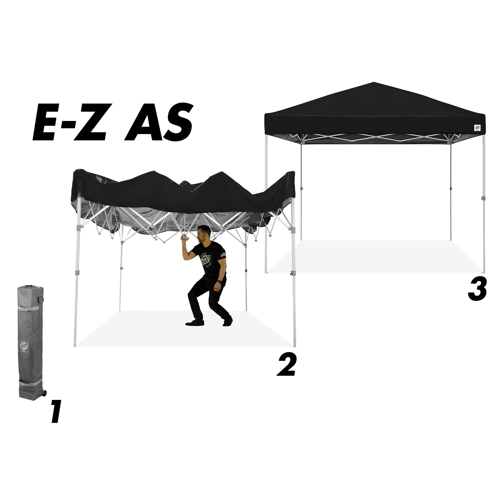 E-Z UP Patriot ONE-UP Technology Shelter - 10' x 10' Instant Canopy Tent with Carry Bag, Black (PTSBK10) - Perfect for Outdoor Events, Camping, and Tailgating