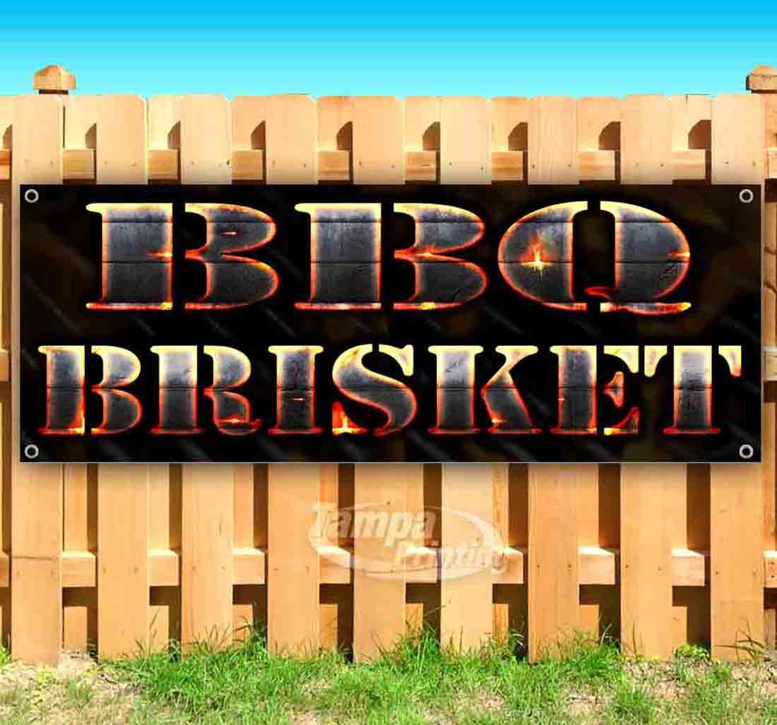 13 oz Heavy-Duty Vinyl BBQ Brisket Banner - Single-Sided with Metal Grommets | Durable Non-Fabric Sign for Outdoor BBQ Parties, Tailgating & Restaurant Decor