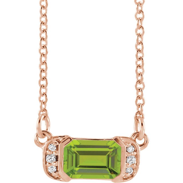 14K Gold 0.70ct Peridot & 0.04ct Diamond Accent Bar Necklace - Elegant Dainty Jewelry for Women, Perfect for Everyday Wear, Gift Giving & Special Occasions