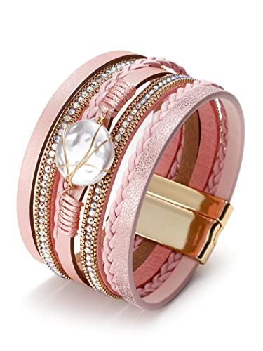 B2:leather cuff bracelet for women(pink)