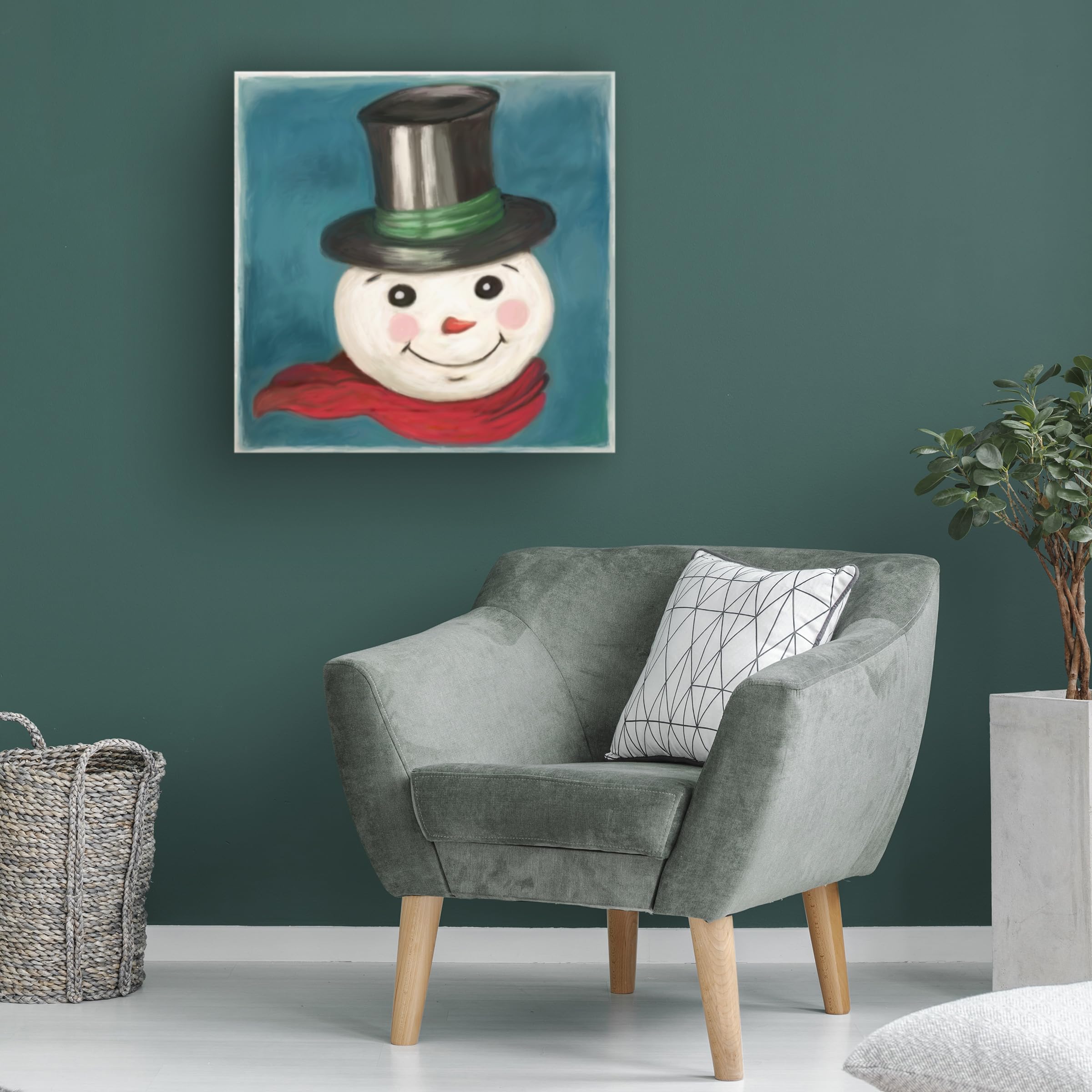 Happy Snowman Canvas Art Print by Art Licensing Studio - Winter Holiday Decor for Home, Office & Gifts