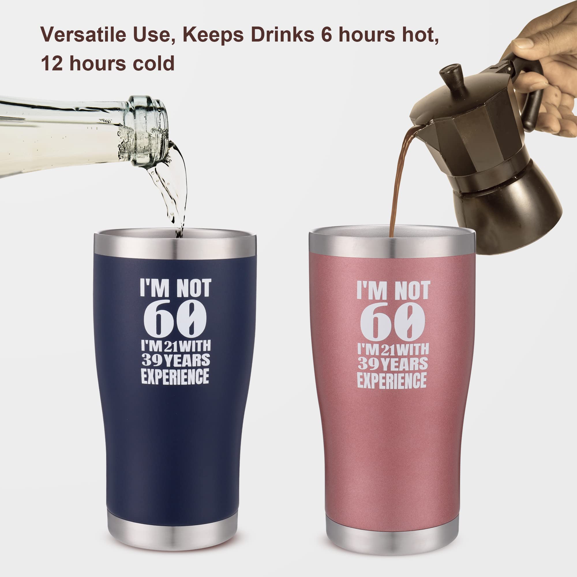Vacuum Insulated Stainless Steel Tumbler with Lid & Straw - 20oz Leakproof Travel Mug for Hot & Cold Drinks - Perfect 60th Birthday Gift for Men & Women (Navy Blue) - Ideal for Coffee, Tea, Hiking, Office & Outdoor Activities