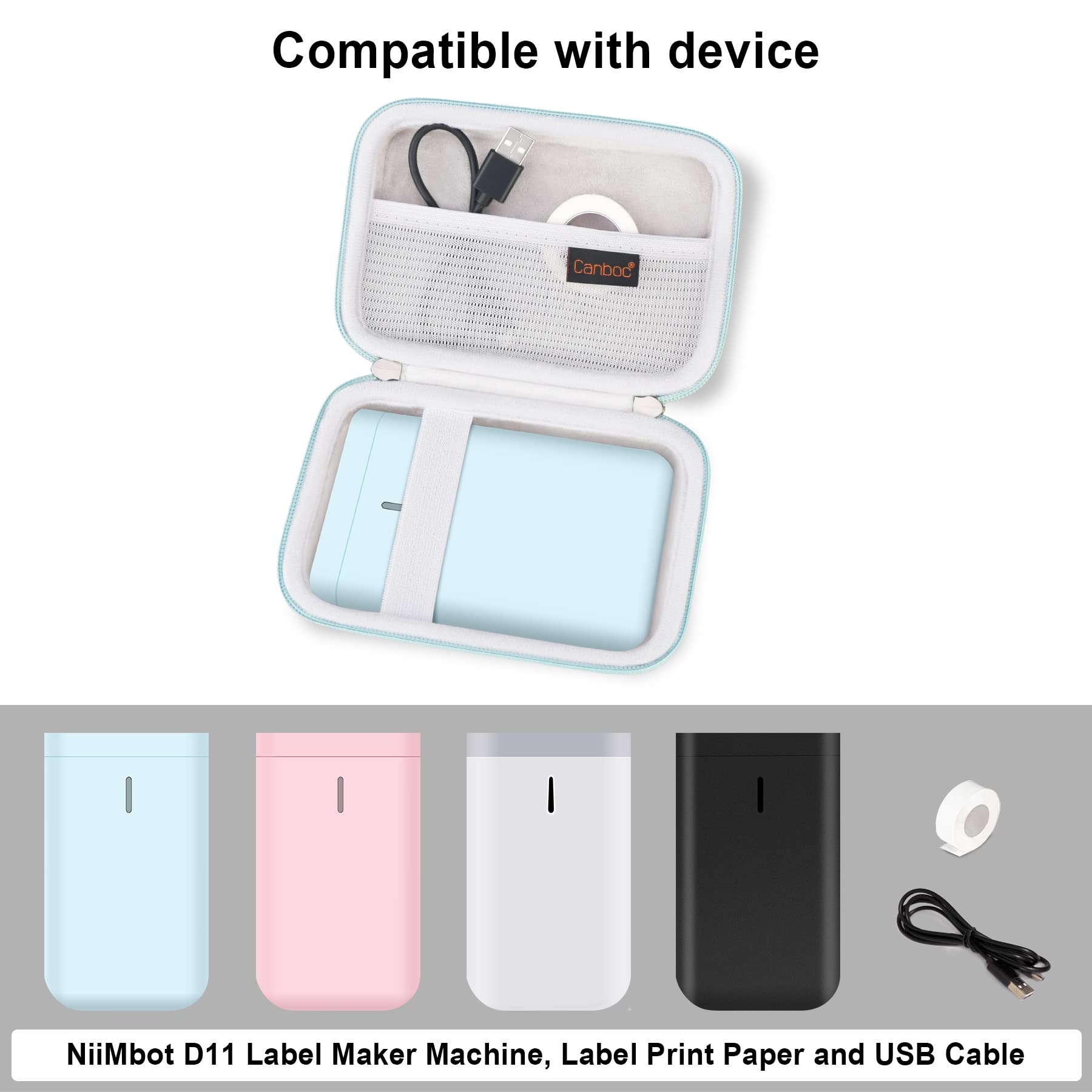 Canboc Durable Mesh Carrying Case for NIIMBOT D11 Bluetooth Label Printer - Portable Storage Pouch Fits NiiMbot D11 Label Tapes, USB Cable & Accessories (Mint Green) - Perfect for Office, Home & Travel Organization