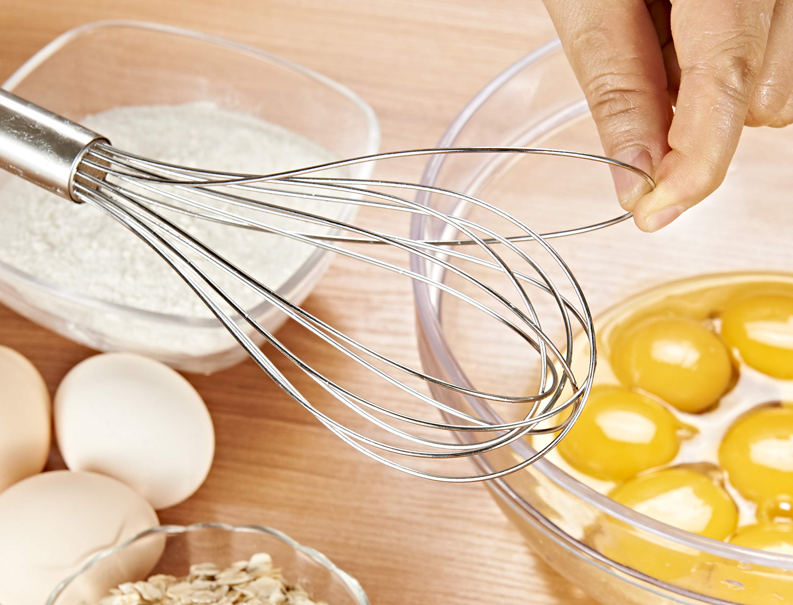 3-Pack Stainless Steel 10-Inch Wire Whisks - Durable Handheld Egg Beater for Baking, Cooking, and Mixing - Perfect for Whipping Cream, Eggs, and Batters in Home Kitchen