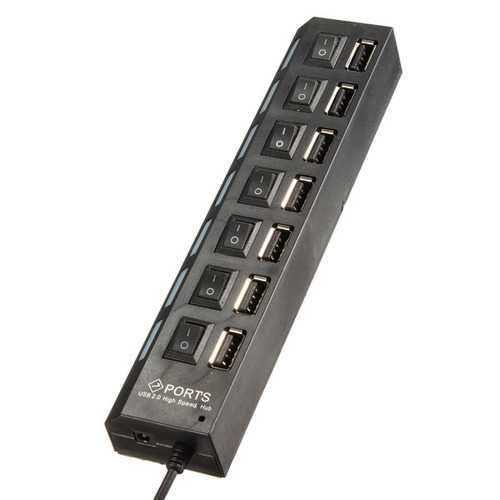 7-Port USB 2.0 Hub with AC Adapter & On/Off Switch - High Speed Data Transfer for PC, Laptop, Mac - Perfect for Home Office, Gaming & Multiple Device Charging