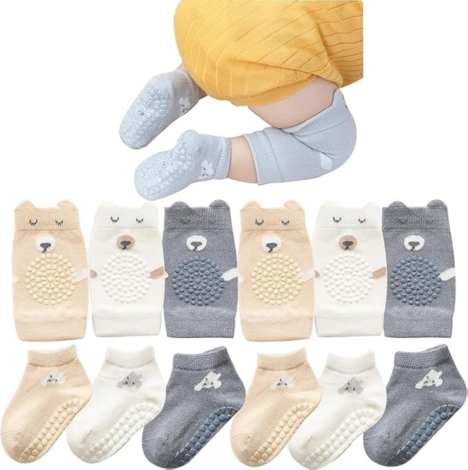 Unisex Baby Knee Pads with Non-Slip Socks - Soft Protective Crawling Gear for Infants & Toddlers - Essential Baby Walker Accessories for Safe Floor Play & Learning to Walk