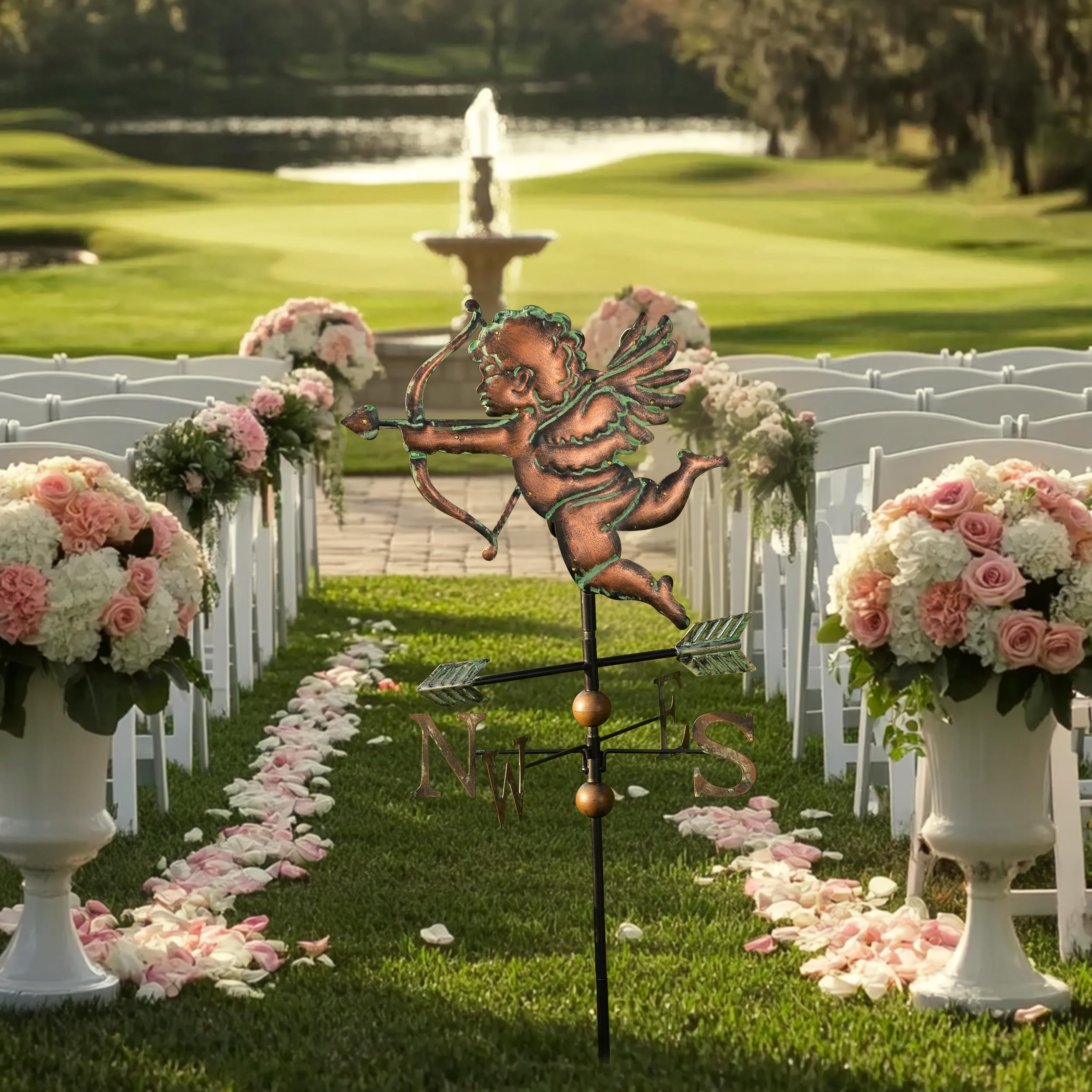 Valentine's Day Outdoor Decorations - Solar Powered Metal Weathervane Garden Stake with Cupid Design, 34 Inch Yard Art for Porch, Patio & Garden - Perfect Romantic Gift for Home & Valentine's Decor