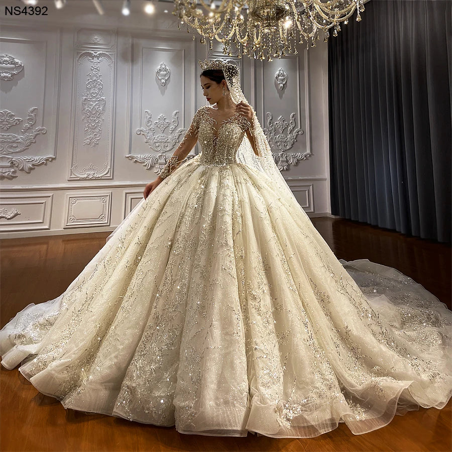 Luxury Princess Ball Gown Wedding Dress with Elegant Long Sleeves - Perfect for Bridal, Prom, Quinceañera & Formal Events