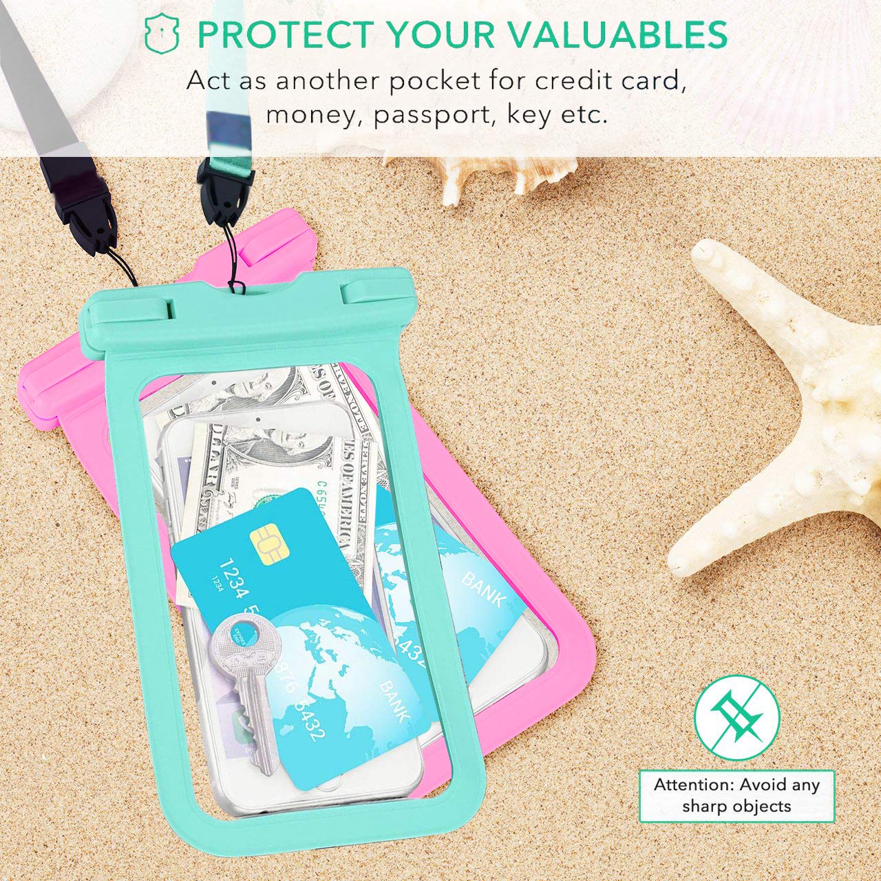 Waterproof Phone Pouch 4 Pack - Underwater Dry Bag with Lanyard for iPhone 15 14 13 Pro Max/SE, Samsung Galaxy S23 S24/Note (Fits Up to 7.5 Inch Phones) - Perfect for Swimming, Beach, Kayaking & Outdoor Activities