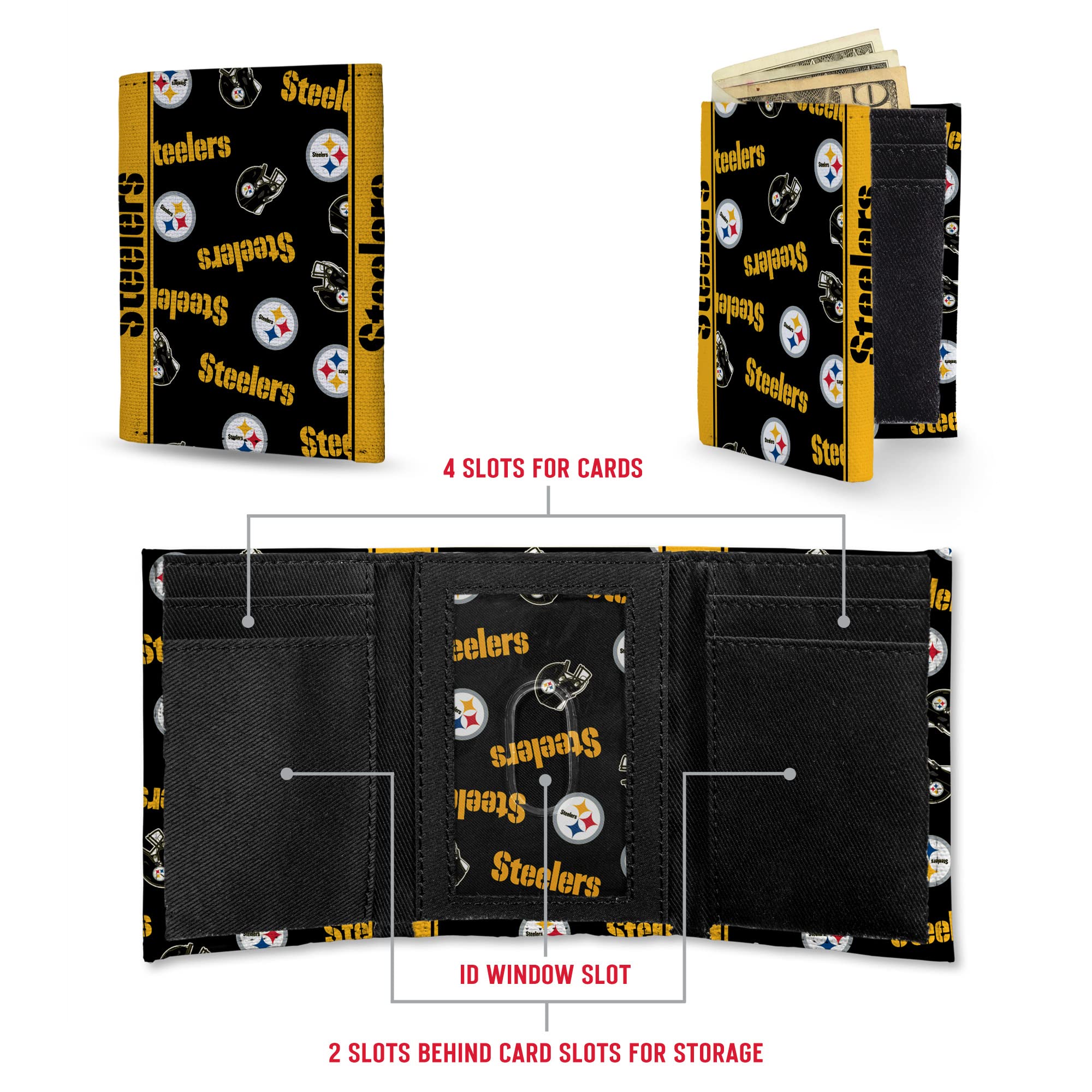 NFL Canvas Trifold Wallet for Men - Officially Licensed Football Team Logo Design - Durable RFID Blocking Bifold Wallet - Perfect Gift for Sports Fans & Game Day Accessories