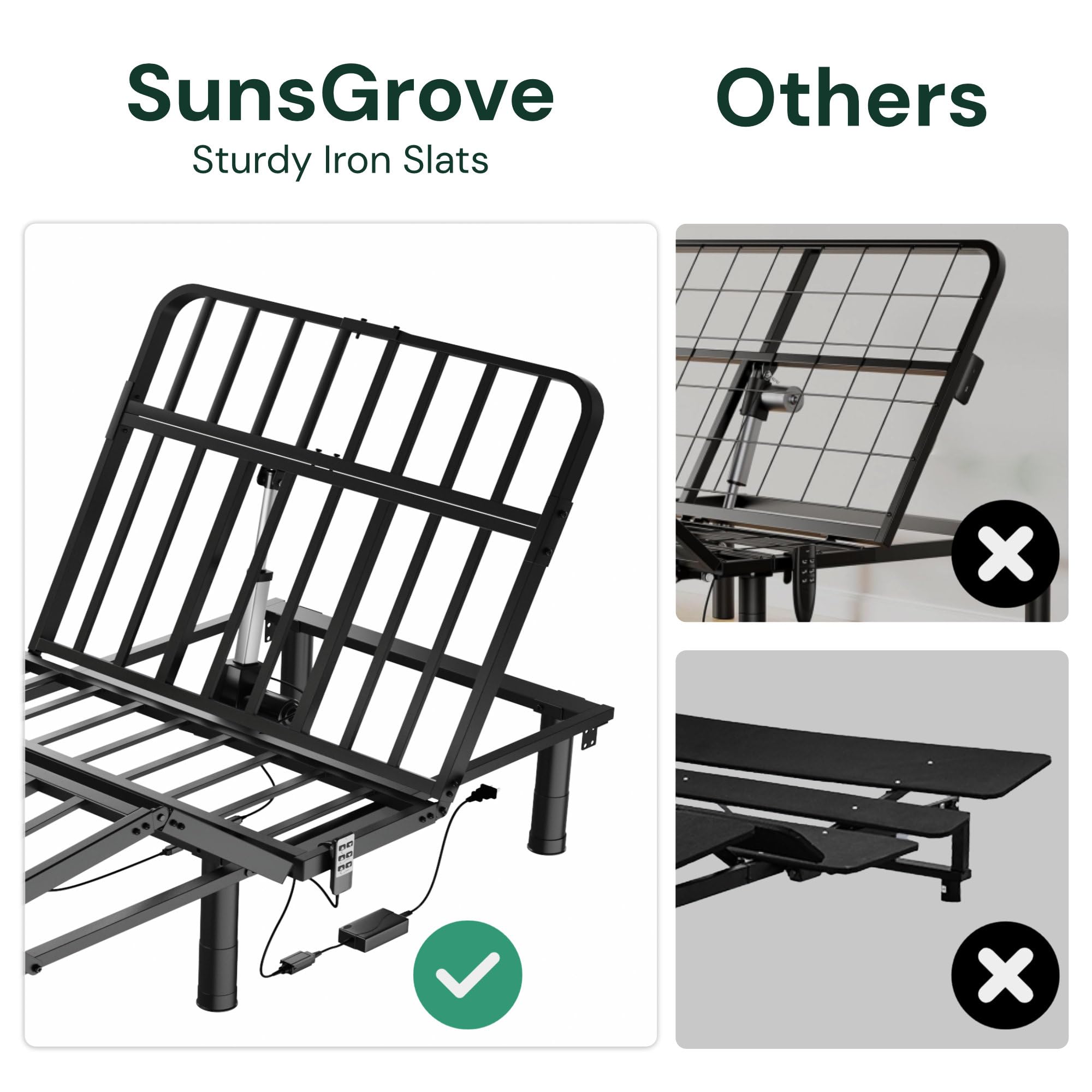 SunsGrove Twin XL Adjustable Bed Frame with Wired Remote - Electric Base with Independent Head/Foot Incline, 2 Height Options - Easy Assembly for Home, Hospital, or Dorm Room Use