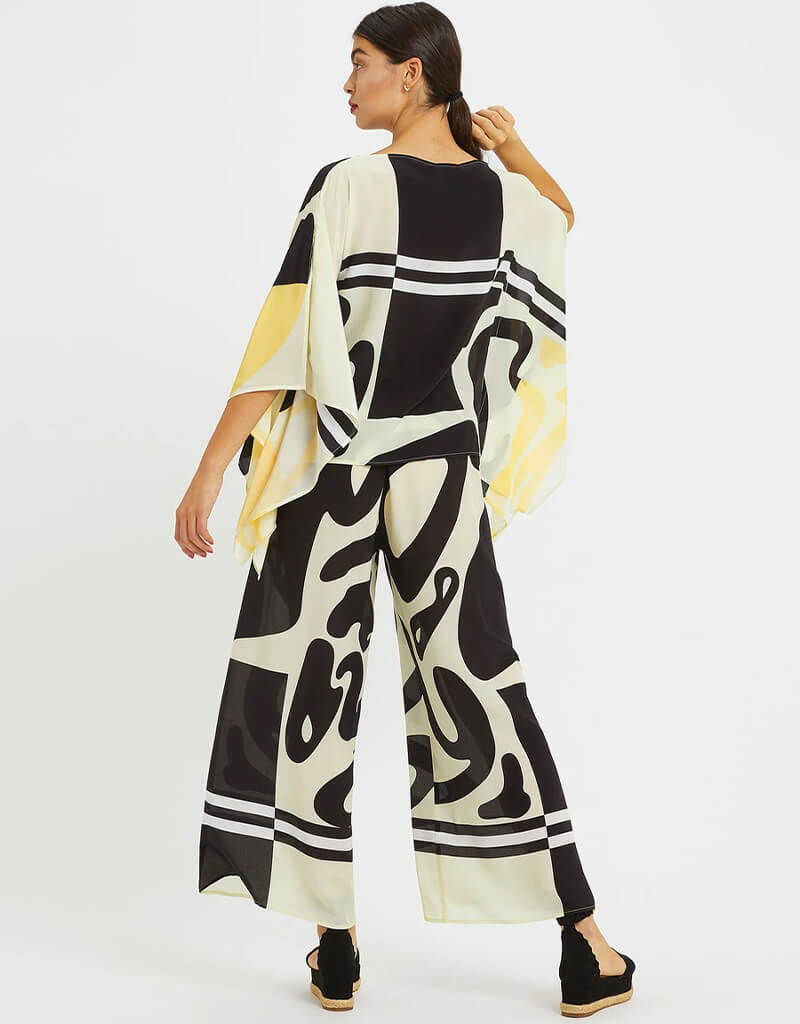 Luxury Black Silk Crepe Kaftan Set - Elegant Soft Flowy Two Piece Outfit for Women | Perfect for Beach Cover Up, Resort Wear & Evening Parties