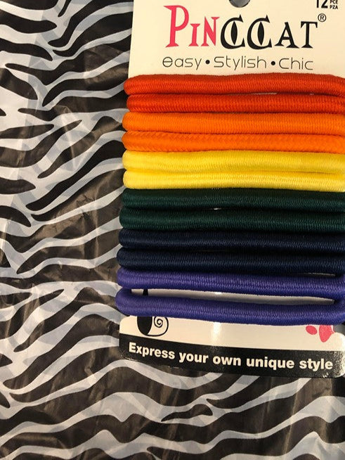 PINCCAT #P000 Rainbow Ponytail Holders 12 Pack - Colorful Hair Ties for Women, Girls, Teens - Perfect for School, Work, Sports & Everyday Hairstyles