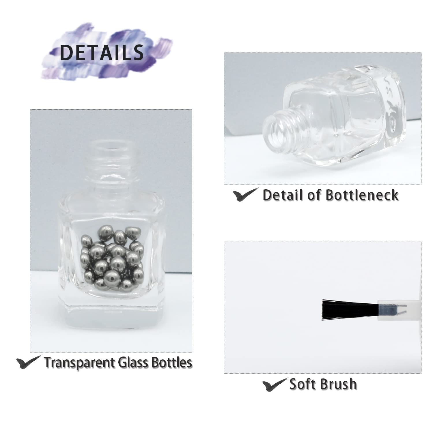 6PCS Empty Nail Polish Bottles with Funnel - 5ML Glass Rectangle Bottles with Brush & Mixing Balls for DIY Nail Art, Custom Polish, Nail Salon Supplies - Perfect for Home Nail Care, Professional Salon Use & Gift Packaging