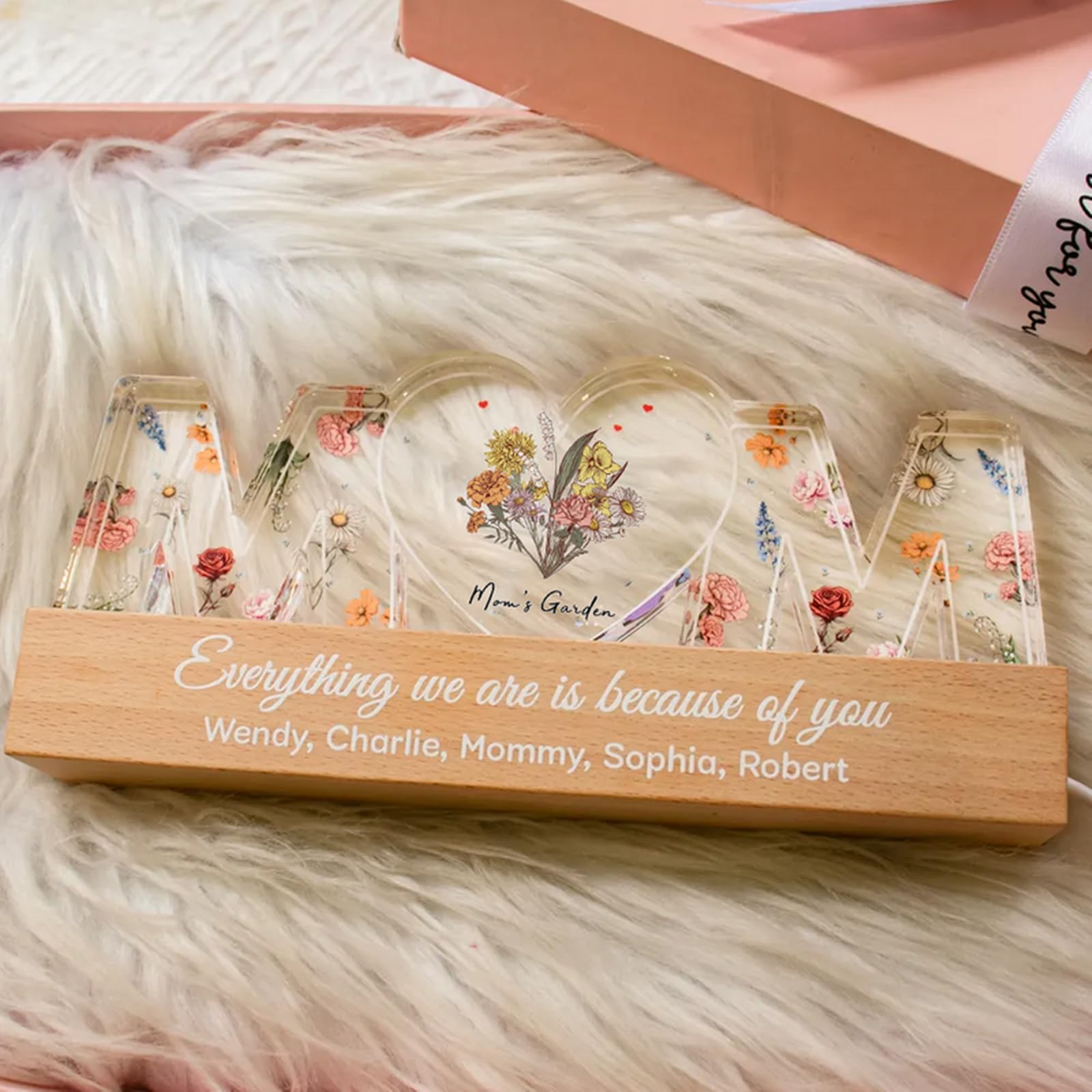 Custom LED Personalized Mom Letter Lamp with Birth Month Flower - Acrylic LED Night Light for Mom & Grandma - Perfect Mother's Day Gift, Birthday Present, Nursery Decor, Bedroom Night Light