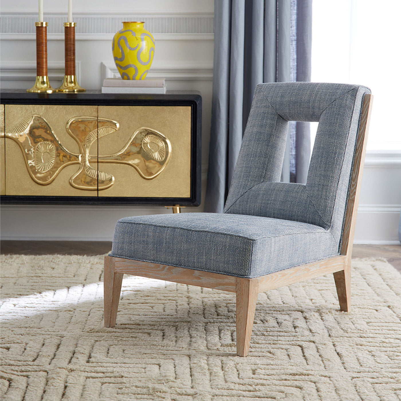 Cocteau Slipper Chair - Modern Accent Chair for Living Room, Bedroom & Office - Comfortable Upholstered Lounge Chair with Wooden Legs