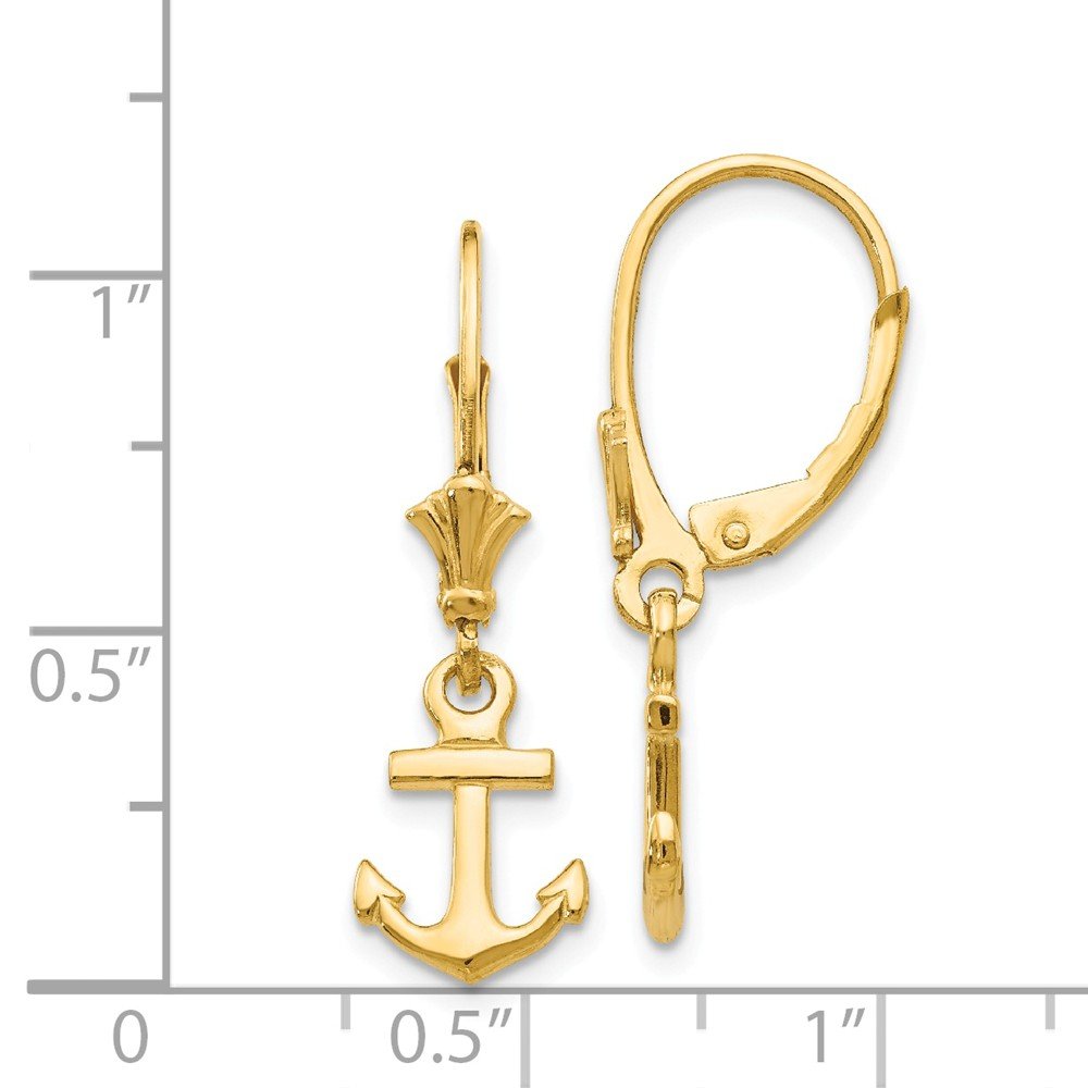 14K Yellow Gold Mini Anchor Leverback Earrings for Women - Dainty Nautical Jewelry Gift for Her - Perfect for Beach Vacations, Boat Parties & Summer Outfits