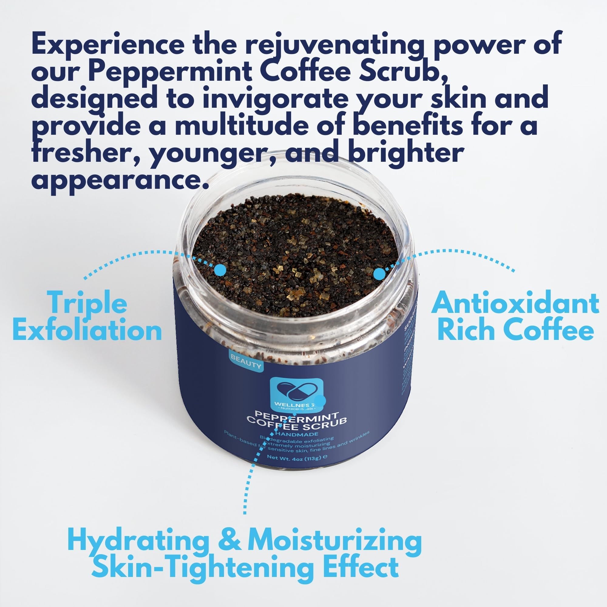 Organic Peppermint Coffee Scrub for Exfoliation & Glowing Skin | Natural Body Scrub for Cellulite & Dry Skin | Spa & Home Skincare Treatment