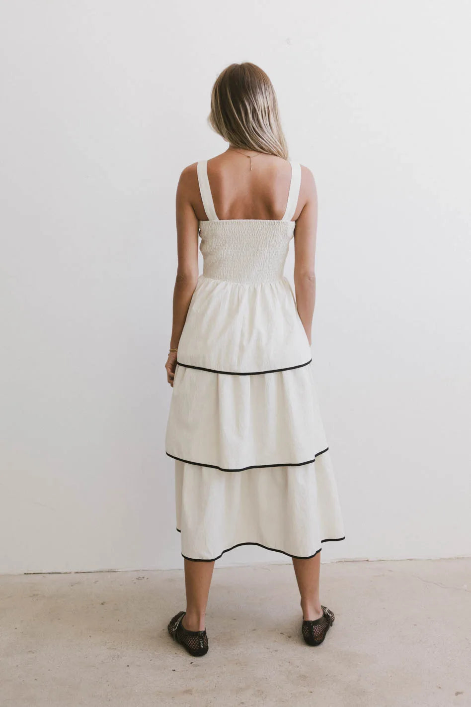 Liza Contrast Trim Dress in Cream | Elegant Women's Party & Evening Gown | Perfect for Weddings, Cocktail Parties & Special Occasions