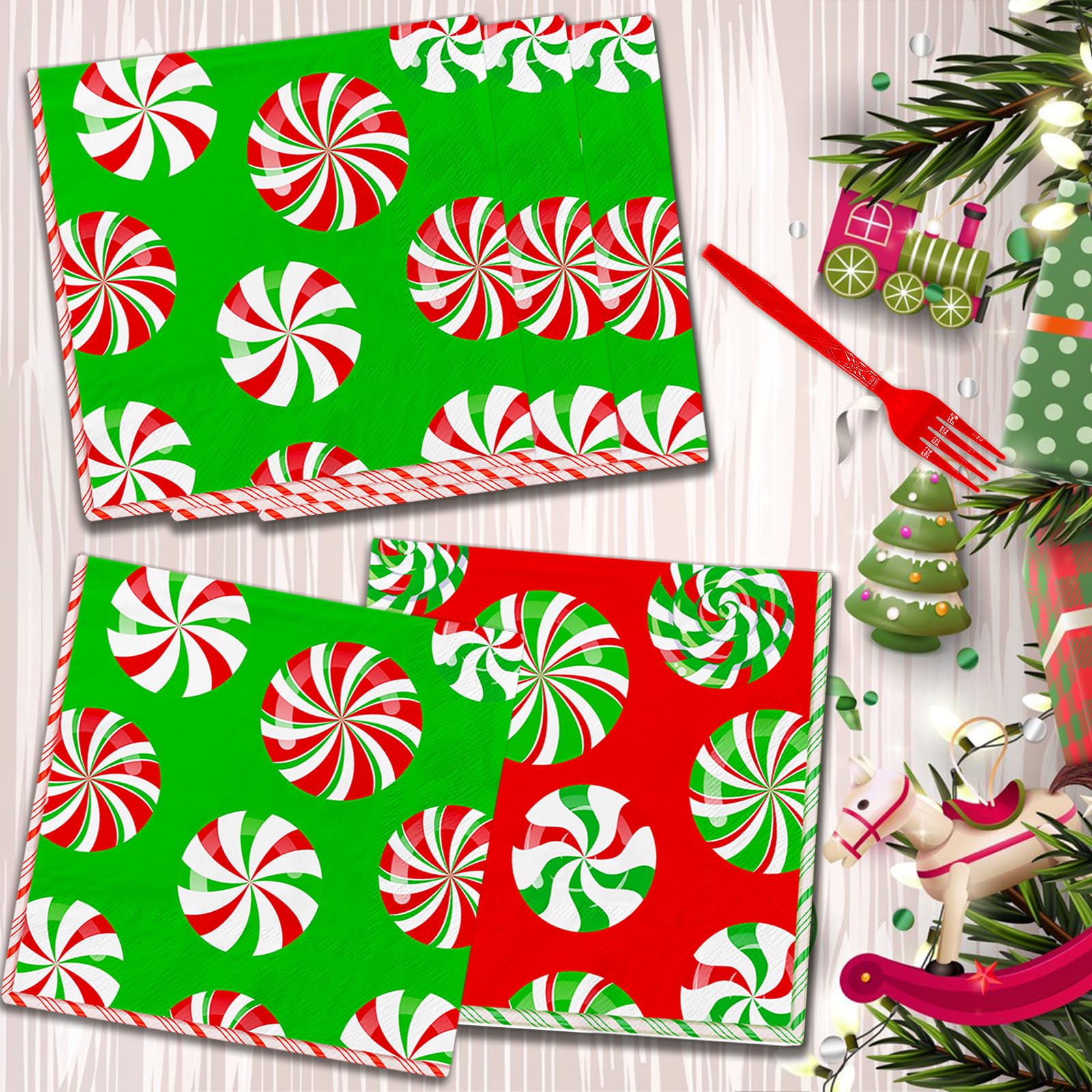48Pcs Christmas Candy Cane Party Decorations Set - Holiday Napkins & Tableware for Christmas Party Supplies, Candy Cane Themed Party Decor - Perfect for Christmas Celebrations, Office Parties & Family Gatherings