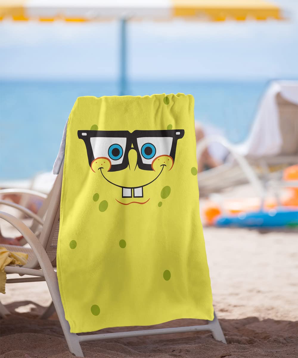 Spongebob Squarepants Beach Towel 30x60 Inches - Soft Absorbent Quick-Dry Cartoon Towel with Winking Face Design - Perfect for Pool, Beach, Gym & Summer Outings