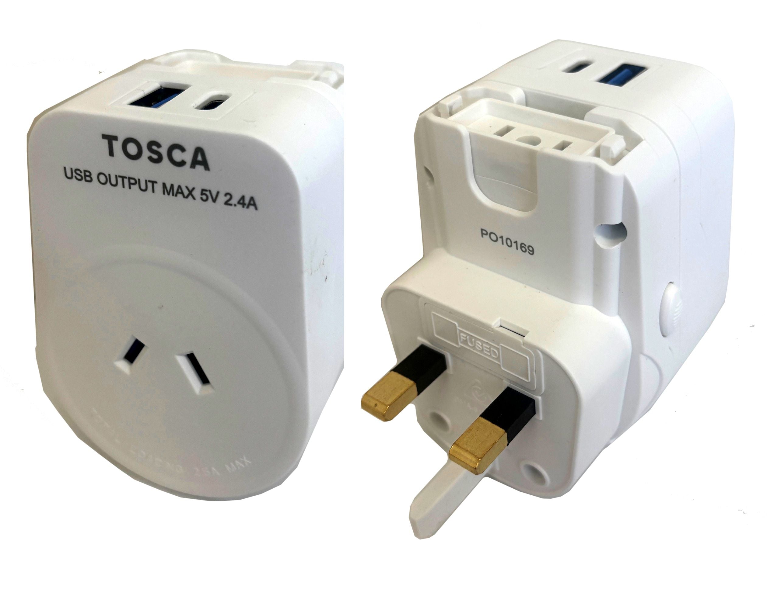Tosca TCA072 Worldwide USB A+C Port Adapter - White | Universal Travel Charger for Laptops, Phones & Tablets | Perfect for Home, Office & International Trips